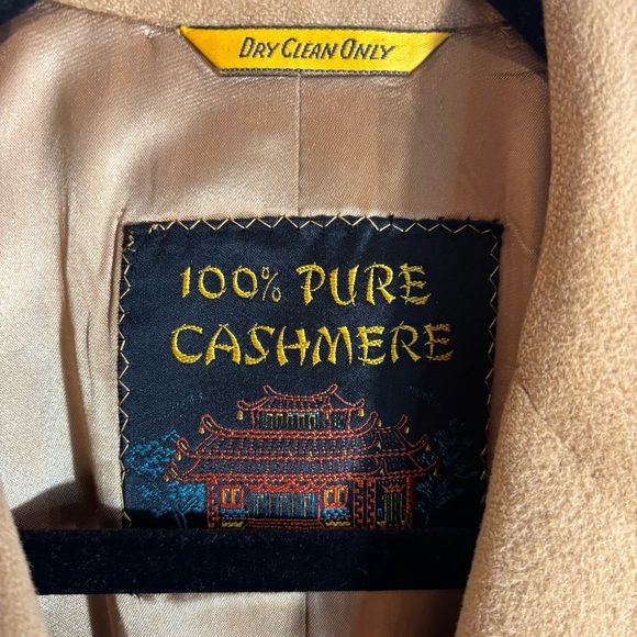 THE FOURSOME Sz L (estimated) 100% Cashmere Camel Coat Union Made Peak Lapel - Picture 7 of 12